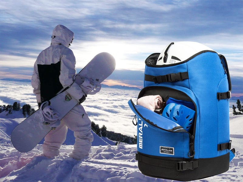 MERALIAN Ski Boot Bag - 50L Ski Boot Travel Backpack Waterproof Snowboard Boot Backpack for Travel Stores Gear Including Helmet, Goggles and Outerwear.(Blue-02) - Image 2